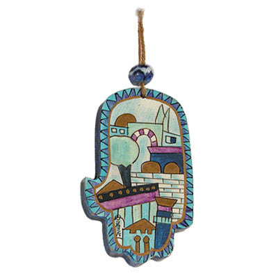 Small Wood Painted Hamsa 3.4"X2"  (EM-HAS)