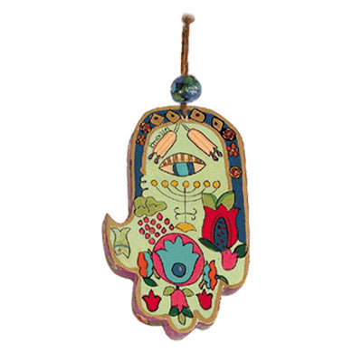 Small Wood Painted Hamsa 3.4"X2"  (EM-HAS)
