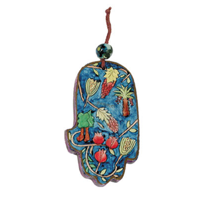 Small Wood Painted Hamsa 3.4"X2"  (EM-HAS)