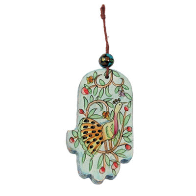 Small Wood Painted Hamsa 3.4"X2"  (EM-HAS)