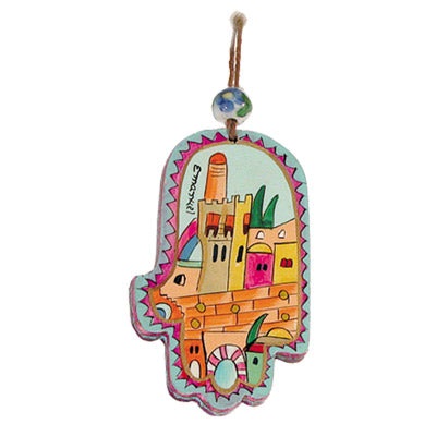 Small Wood Painted Hamsa 3.4"X2"  (EM-HAS)
