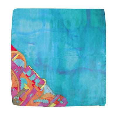 Emanuel Painted Jerusalem Square Silk Scarf Blue 35'x35' (EM-PSS)