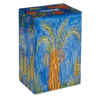 Yair Emanuel Rectangular Tzedakah (Charity) Box -The Seven Species TZS-7