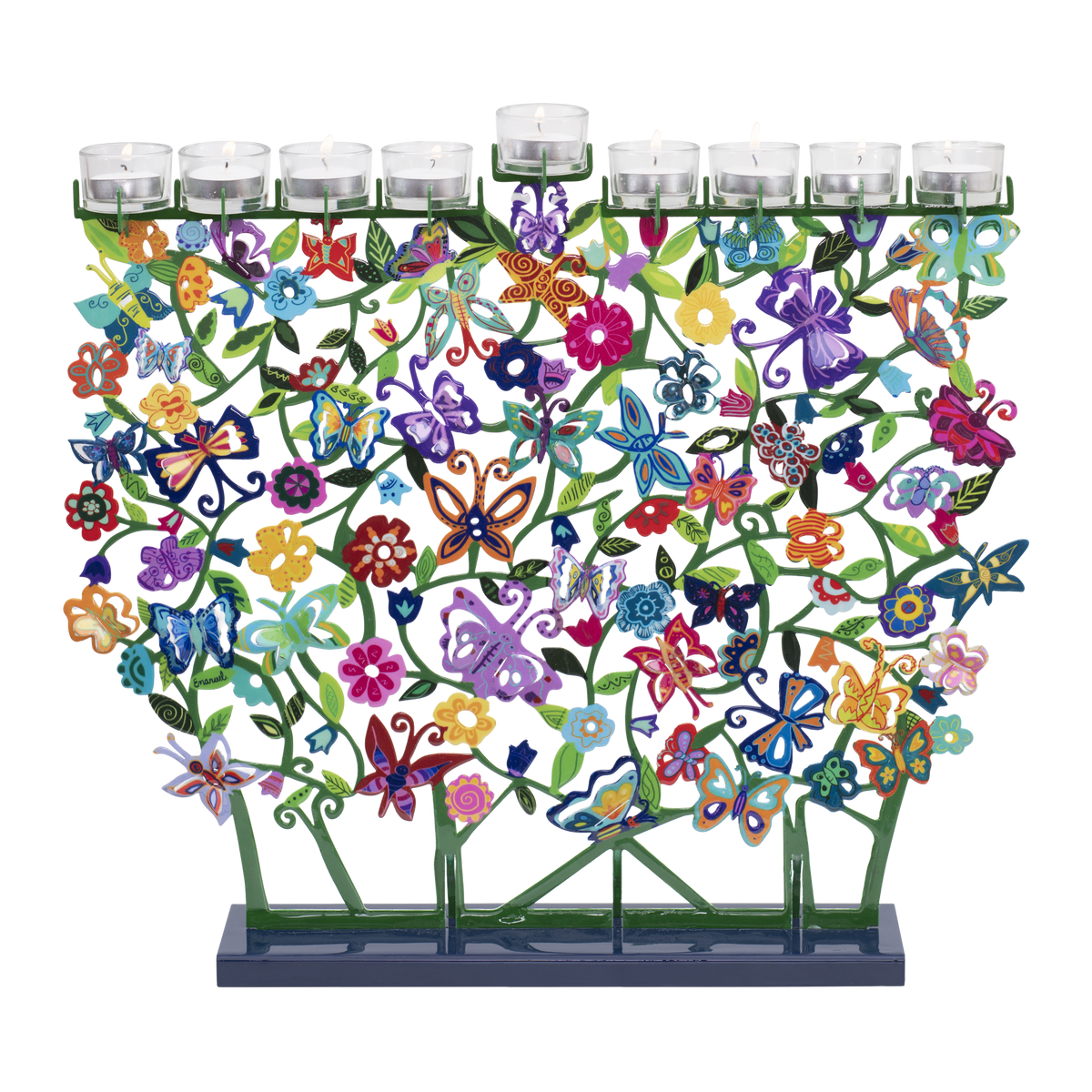 Large Lasercut Painted Menorah-Butterflies (EM-HAZ3)