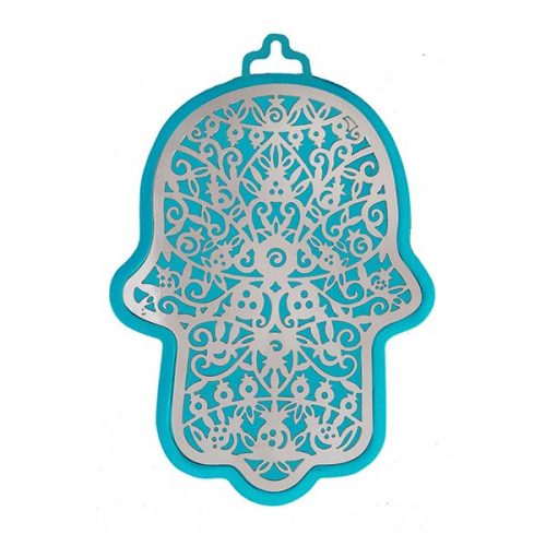 Emanuel Anodized Aluminum Hamsa with Pomegranate Cutout (EM-HLH1)