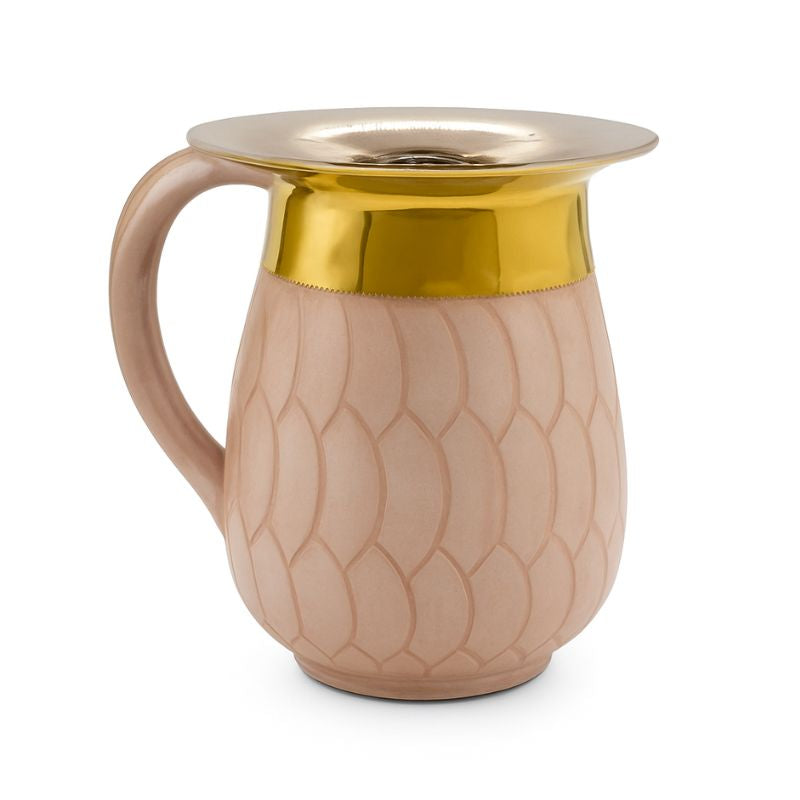Stainless Steel Washcup- Rose Gold Petals Design Base w/ Hammered Gold Top  (WC-X5978D)