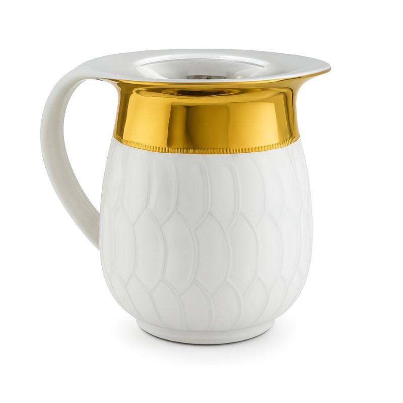 Stainless Steel Washcup- White Petals Design Base w/ Hammered Gold Top  (WC-X5978E)