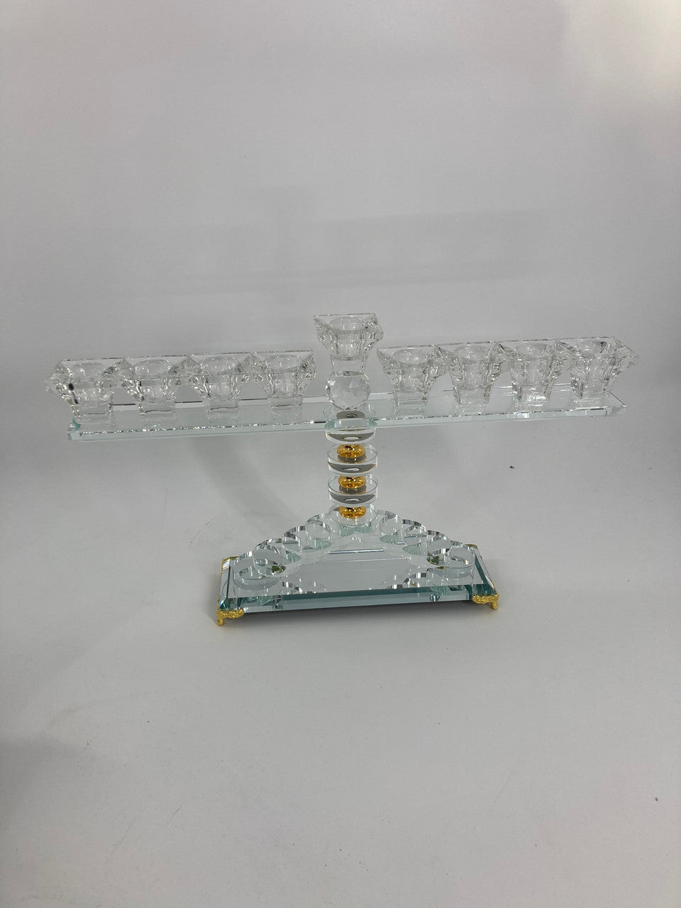 Crystal Menorah w/ Gold Feet-Circle Design 14"x8"h (M-X4967)