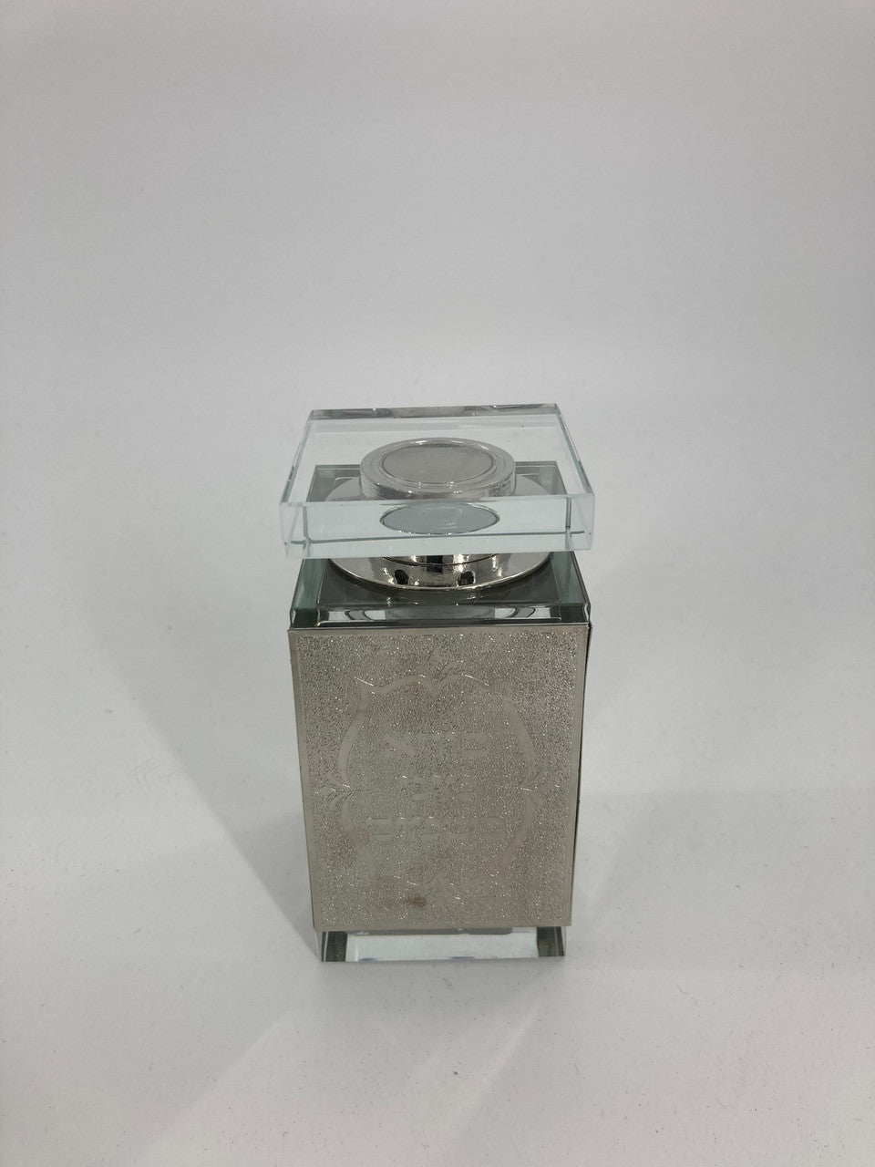 Crystal Besamim Holder-Silver Plate Design w/ Brachah 4" (HV-12123)