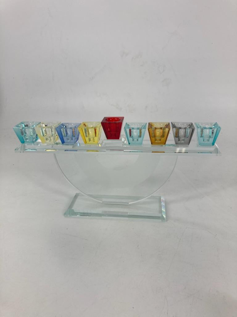 Crystal Menorah-Multicolor Design-5.5"H x 11"L (M-8612)