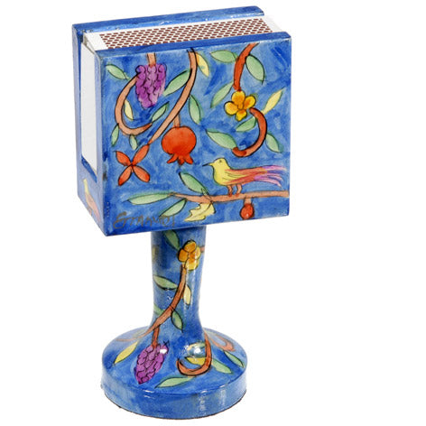 Grapes Bird Pomegrates and Flowering Branches Standing Matchbox Holder with Matchbox