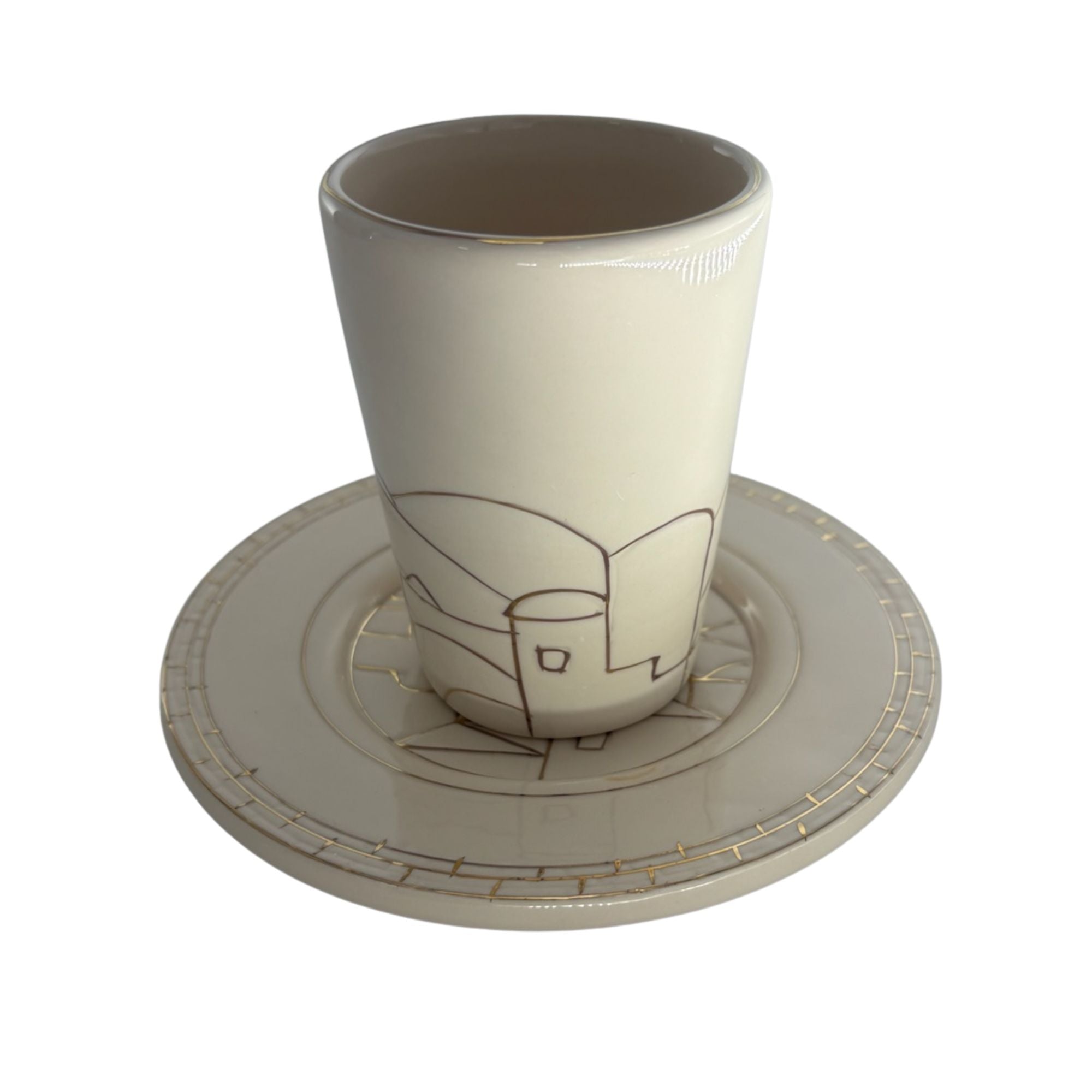 Karshi Ceramic Kiddush Cup with Tray Jerusalem Design-Gold (KC-5951)