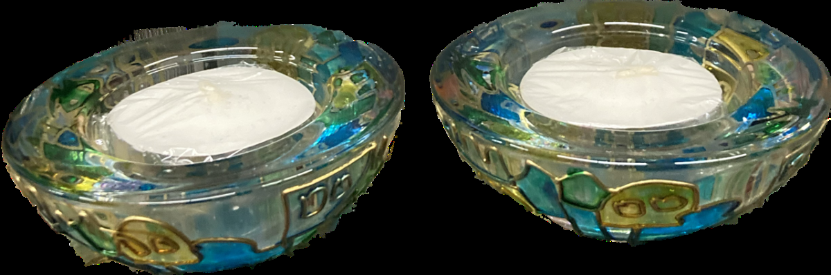 Pair Of Colored Glass Tealight Holders - Jerusalem Blue (CS-5841)