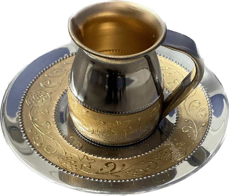 Stainless Steel Mayim Achronim Set-Gold-Pomegranate Design-5.5"H (MA-197910)