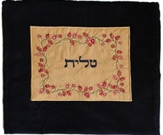 Velvet Embroidered Applique Tallit Bag Flower Color (EM-TBV-4)