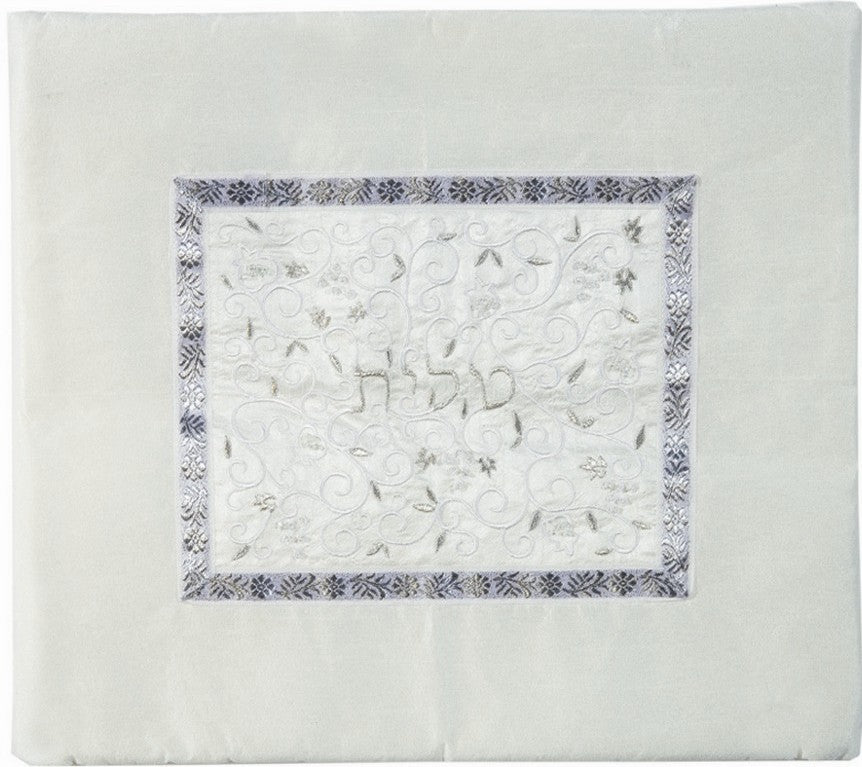 Embroidered Tallit Bag Silver on White (EM-TMD-4)