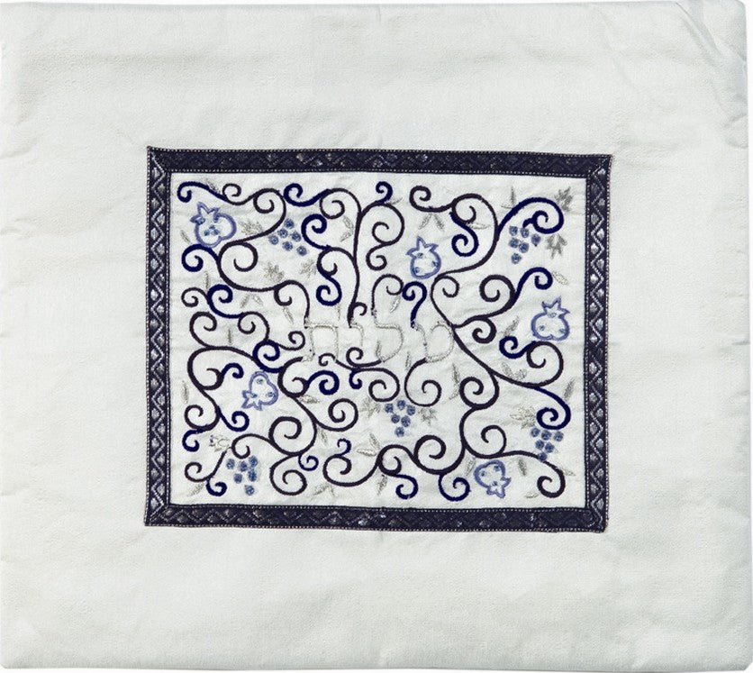 Embroidered Tallit Bag Blue on White (EM-TMD-2)