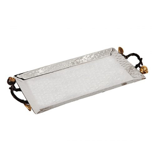 Emanuel Stainless Steel Hammered Tray with Pomegranate Handles -  8" x 13" (EM-TRK1)