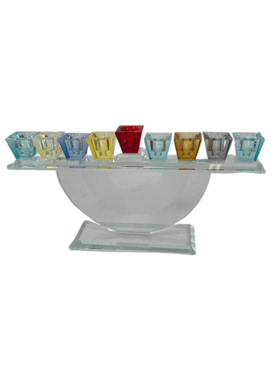 Crystal Menorah-Multicolor Design-5.5"H x 11"L (M-8612)