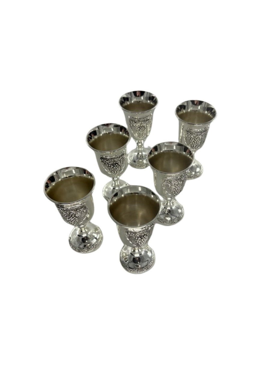 Silverplate Kiddush Set With Plate-6 Cups-Grape Design (SHB-8844SET)