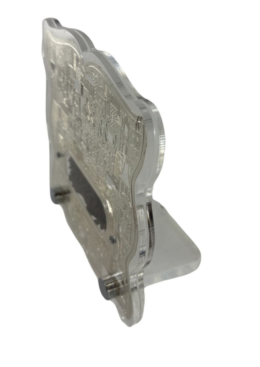 Large Lucite Besamim Holder with Silver Lasercut Design-Jerusalem Design 5"x5" (HV-OJBSL10)