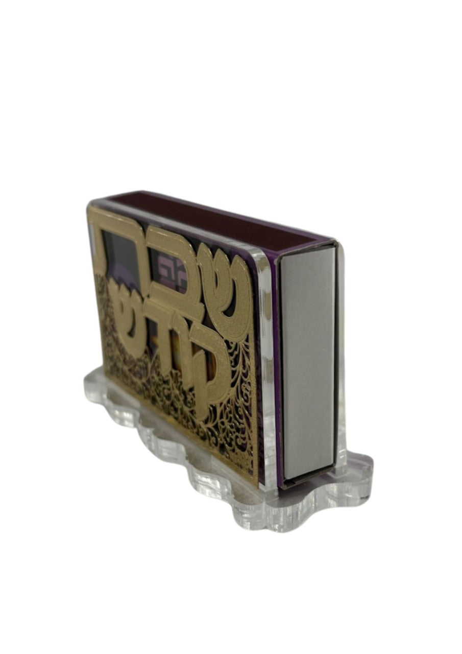 Lasercut Gold Lucite Matchbox Holder Shabbos Koidesh Floral Design (MB-OJL2)