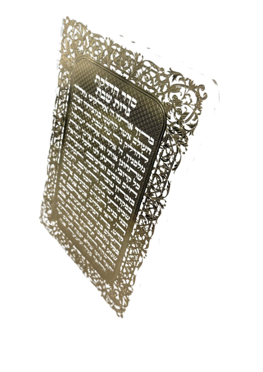 Lasercut Gold Hadlakot Nerot on Clear Lucite-Floral Design - 10"  (HN-OJ2GOCL)