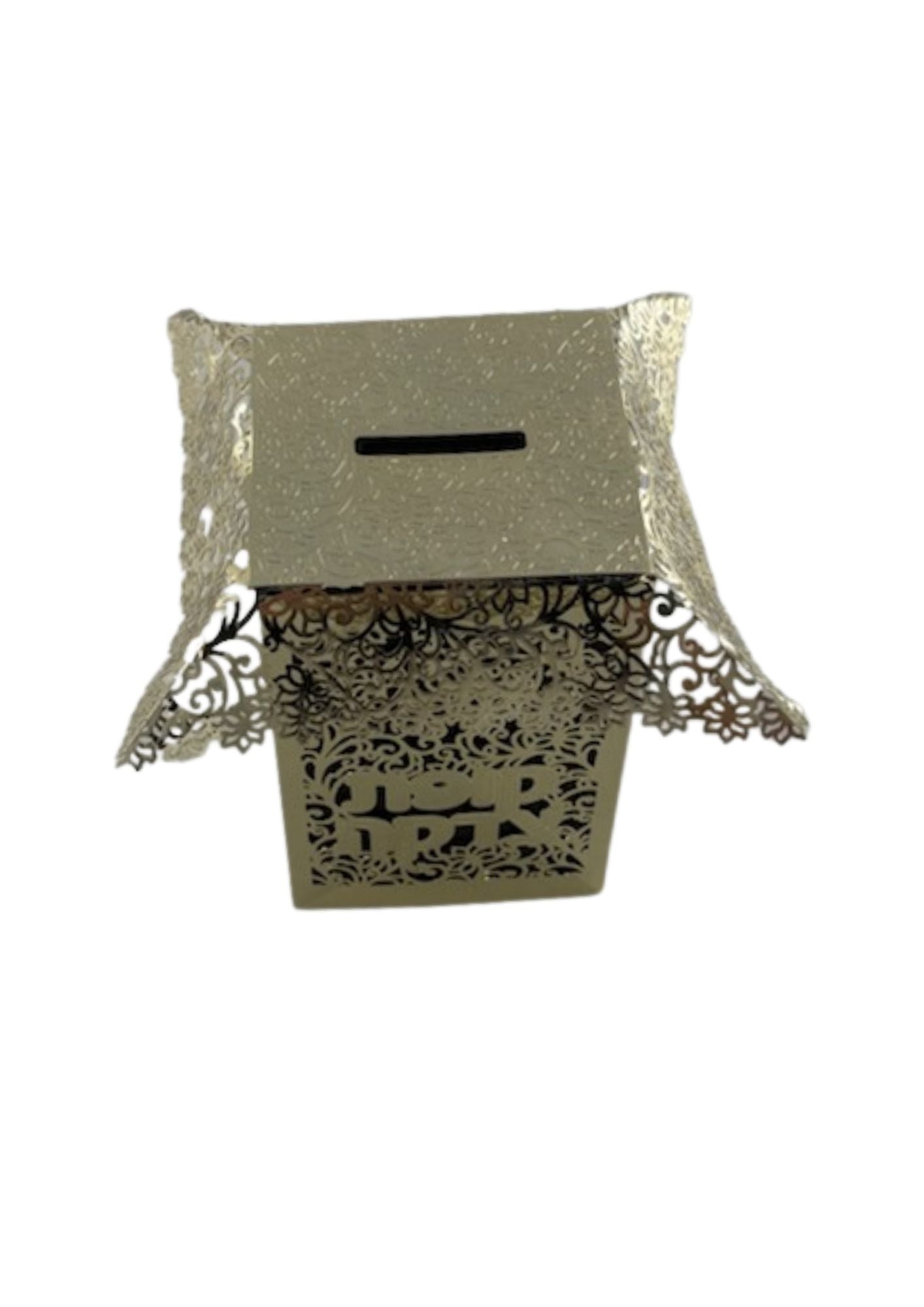 Lasercut Gold Tzedaka Box-Square Floral Design (TZ-OJ2S)