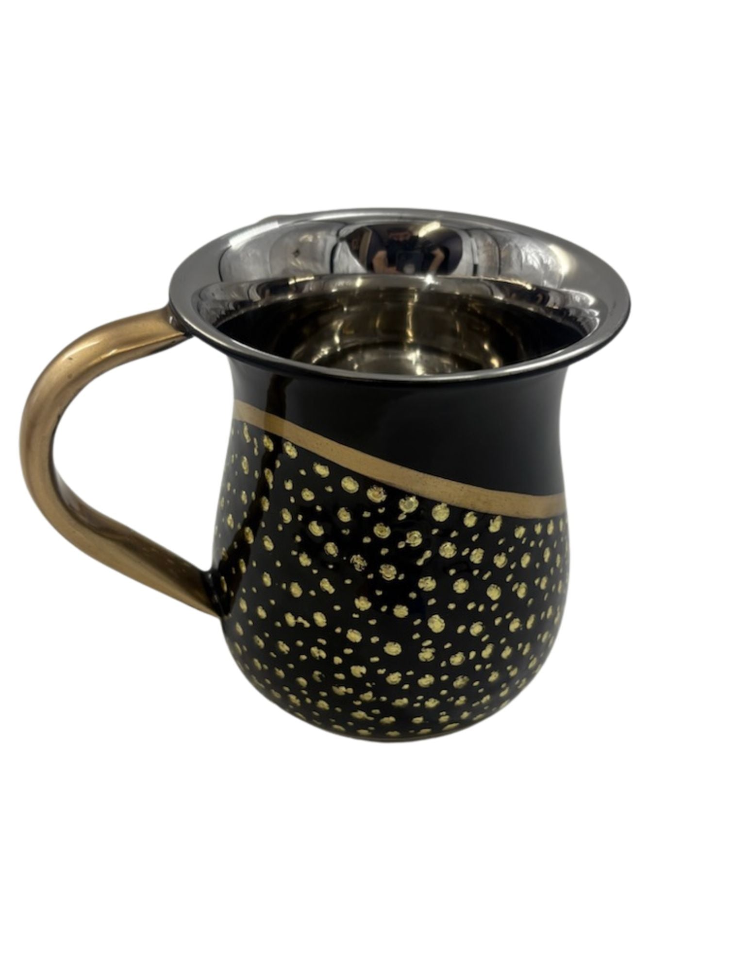 Stainless Steel Washcup-Black With Gold Design Gold Handles (WC-X5741)