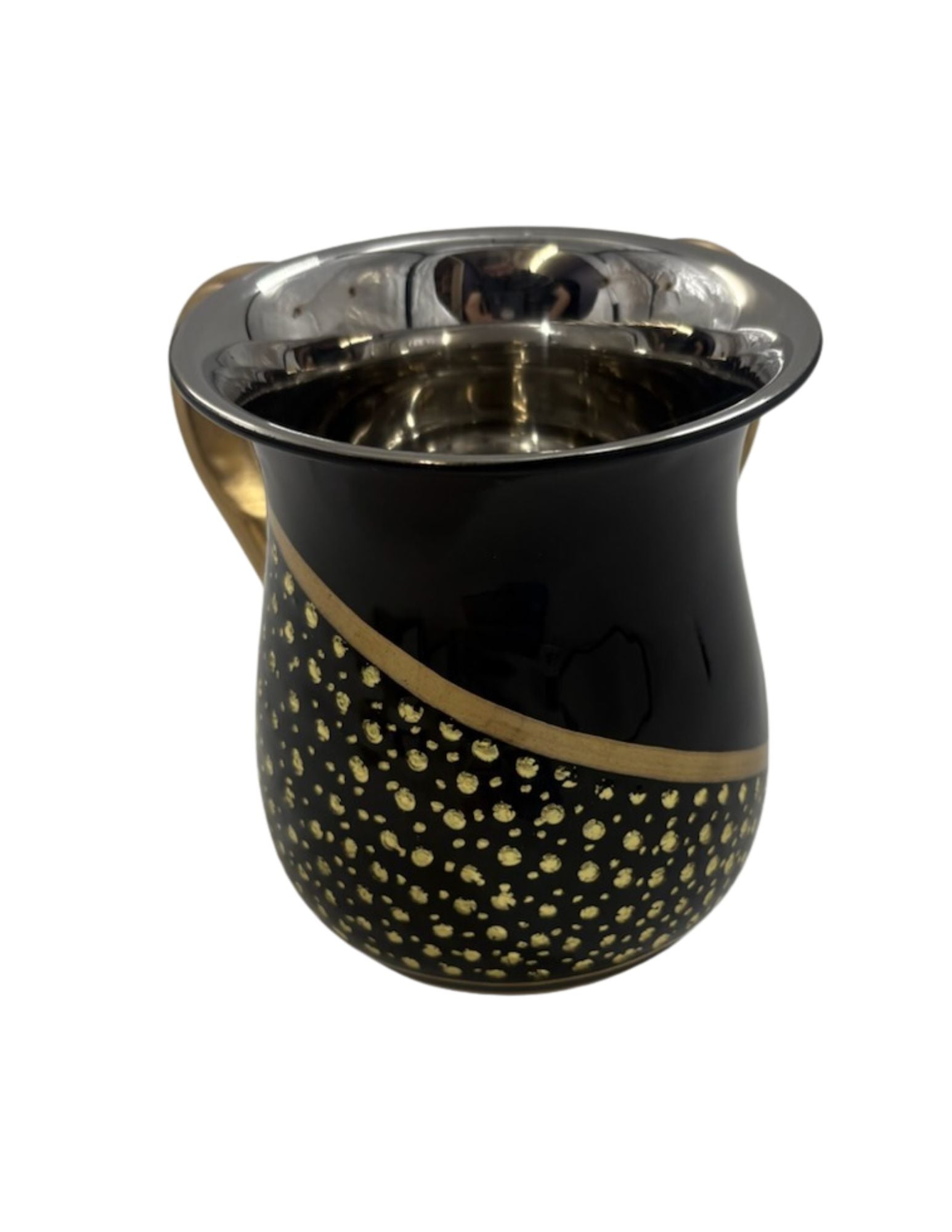 Stainless Steel Washcup-Black With Gold Design Gold Handles (WC-X5741)