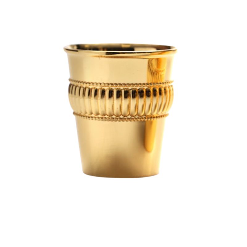 Small Reviit Goldplate  Kiddush Cup-Lined Band Design-Gold  (KC-X118AZ)
