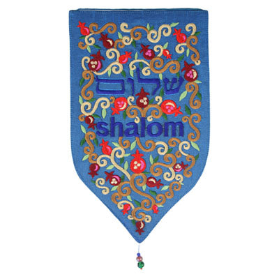 Small Teal Swirls, Pomegranates and Shalom Shield Tapestry