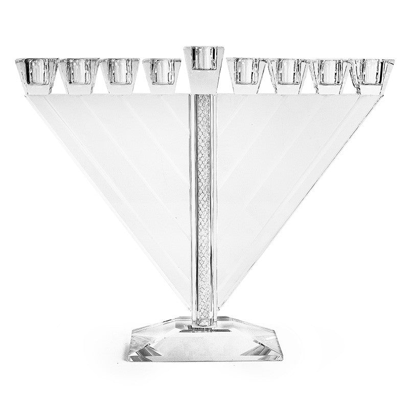 Crystal Triangle Menorah w/ Stones-Silver 11"H 12.5"L(M-X1535B)