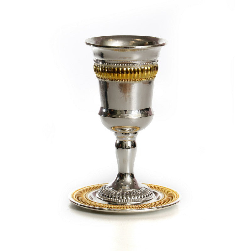 Silver Plated Kiddush Cup-Gold Stripes (KC-X1549S)