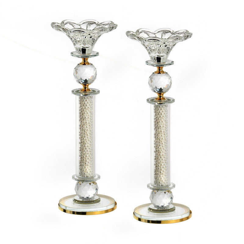 Pair Crystal Candlesticks-Gold Rings 13"H (CS-X2043Z)