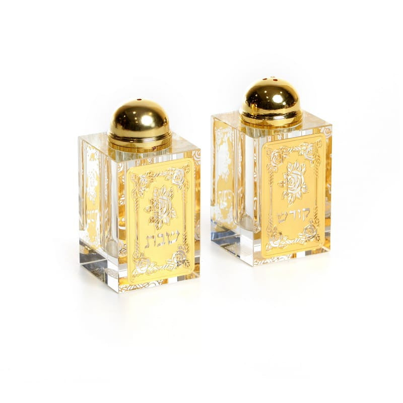 Crystal Salt & Pepper Shakers-Gold Plate Design (MC-X2209Z)