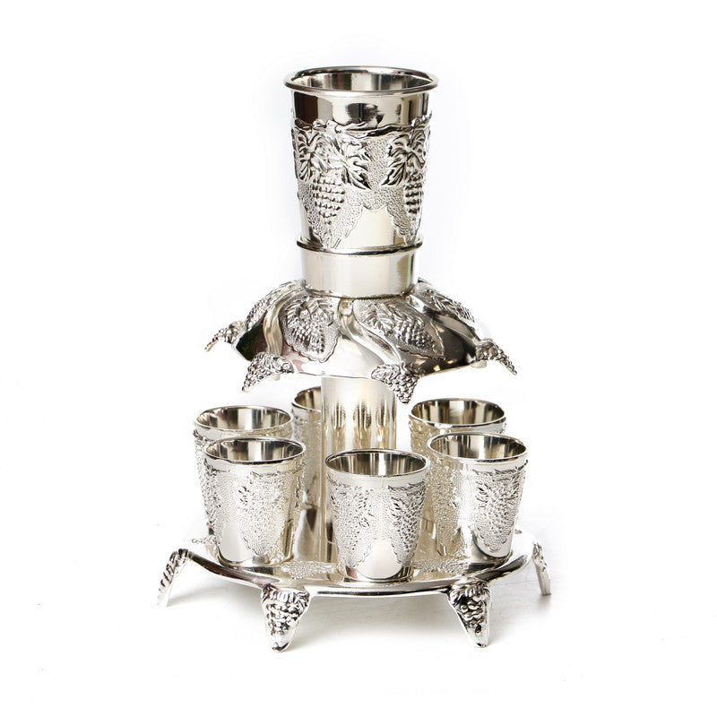 Silverplate Filigree Kiddush Fountain-- 6 Cups-Grapes Design (SHB-X2630A) AKA [SHB-3186S]