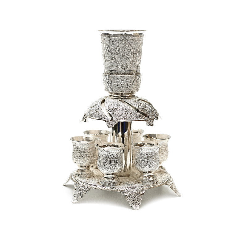 Silverplate Filigree Kiddush Fountain-- 6 Cups (SHB-X2630) [AKA SHB-3186S]