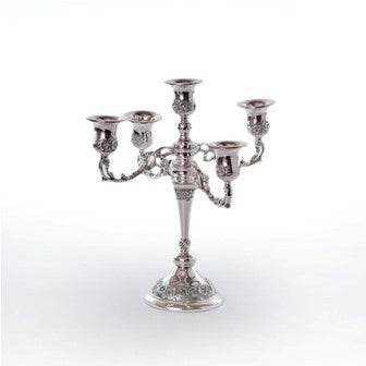 5 Branch Silverplated Antique Candelabra-- 9"h (CS-X290)