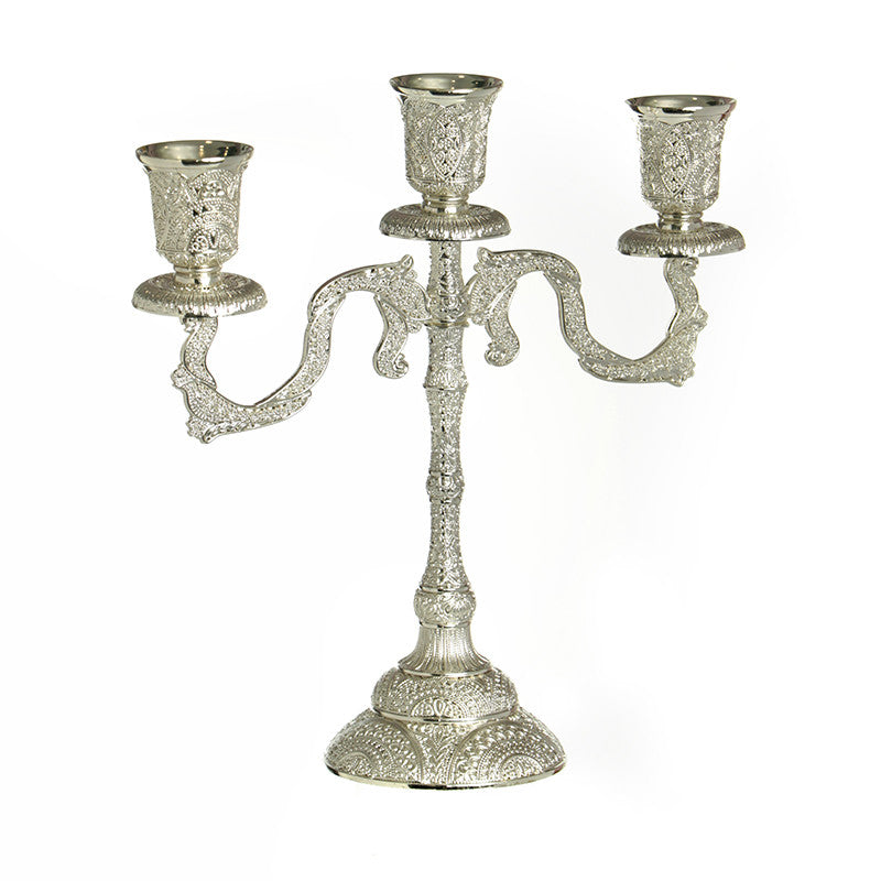 3 Branch Filigree Candlabra Pair-Silver (CS-X3051K)