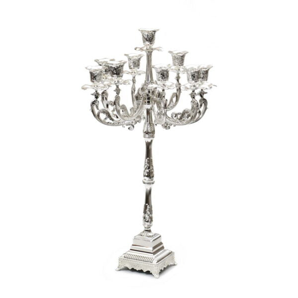 9 Branch Silverplated  Traditional Candelabra-- 24" (CS-X3054)