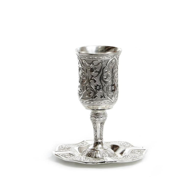 Silverplate Flower Antique Design Kiddush Cup (KC-X3065)