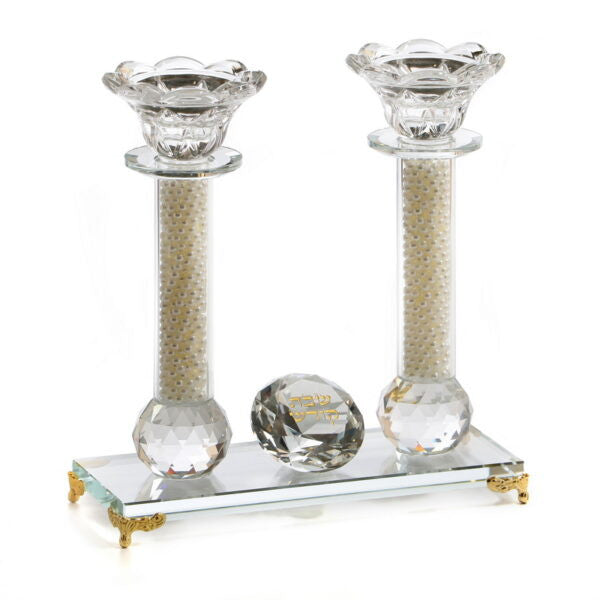 Crystal Candlestick Pair OnTray-Gold Foot 7.5" (CS-X3130A)
