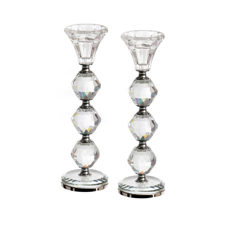 Crystal Candlestick-Pair-w/Silver Rings-9" (CS-X3131GS)
