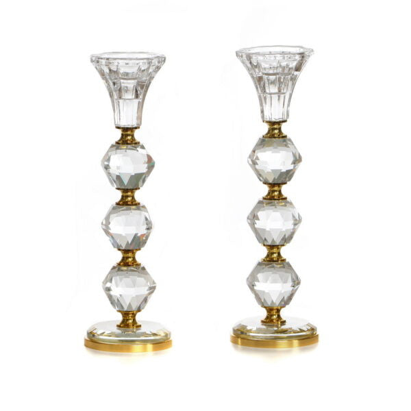 Crystal Candlestick-Pair-w/Gold Rings-9" (CS-X3131GZ)