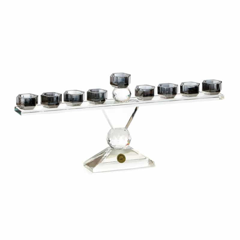 Crystal Menorah-Gray Tint Glass -14"x7"(M-X348A)
