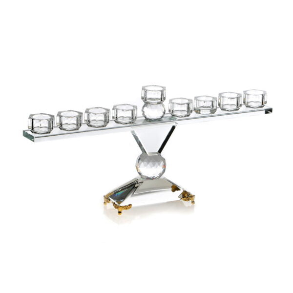 Crystal Menorah w/ Gold Feet-14"x6"h (M-X348KA)