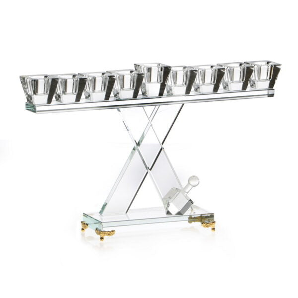Crystal Menorah w/ Gold Feet-14"x8"h (M-X3785A)
