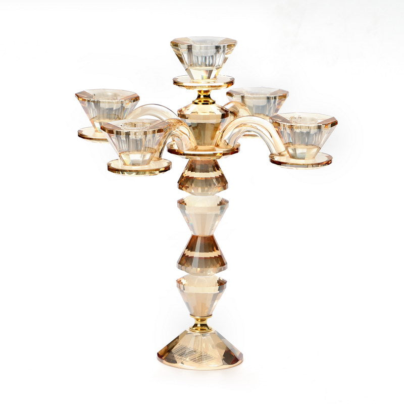 5 Branch Crystal Candelabra-Amber Color- 9.5" (CS-X3794A)
