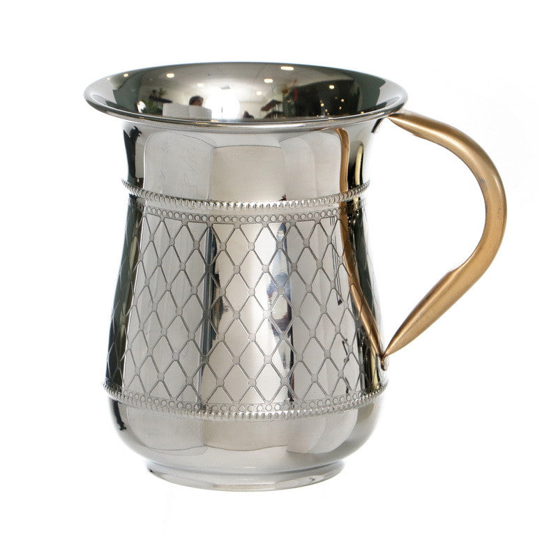 Stainless Steel Wash Cup-Diamond Design Gold Handles (WC-X3955C)